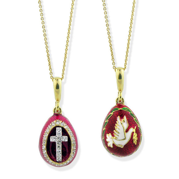 8676R Holy Spirit Faberge Style Egg Pendant With Chain Inch